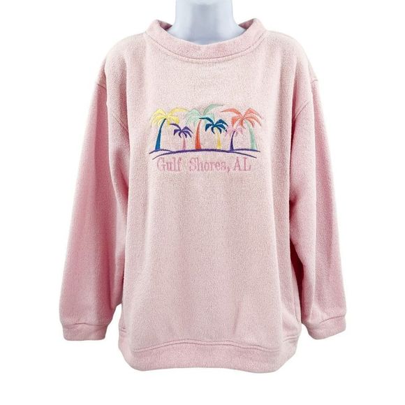 Vintage Gulf Shores Alabama Embroidered Tropical Terry Cloth Pastel Sweatshirt - Picture 1 of 6